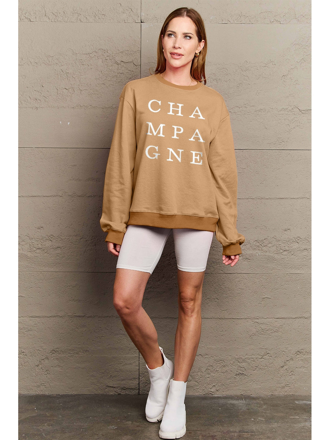 Women Simply Love Full Size CHAMPAGNE Graphic Long Sleeve Sweatshirt nicholesgifts