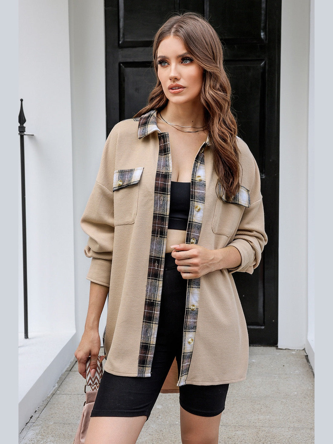 Plaid Button Down Collared Jacket nicholesgifts