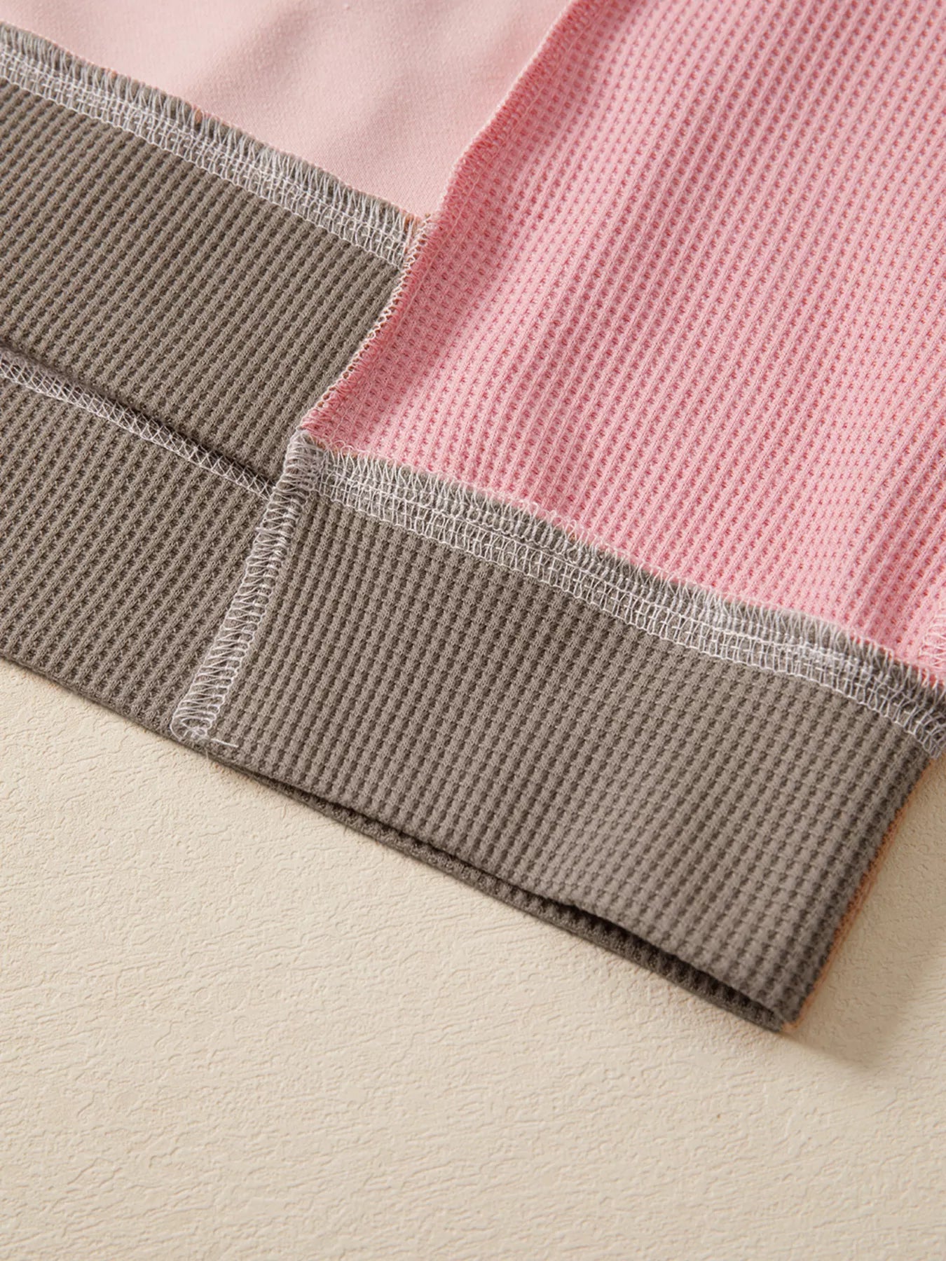 Color Block Mix Texture Waffle Patchwork Oversize Sweatshirt Trendsi