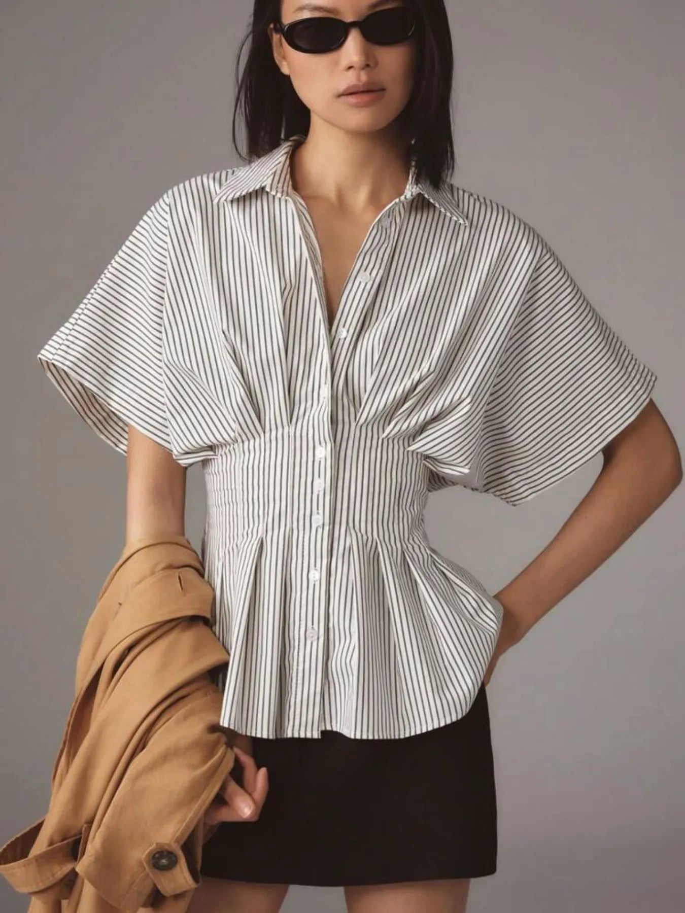 Striped Short Sleeve Button-Up Shirt