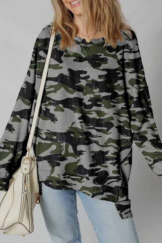 Camouflage Long Sleeve Sweatshirt with Relaxed Fit nicholesgifts