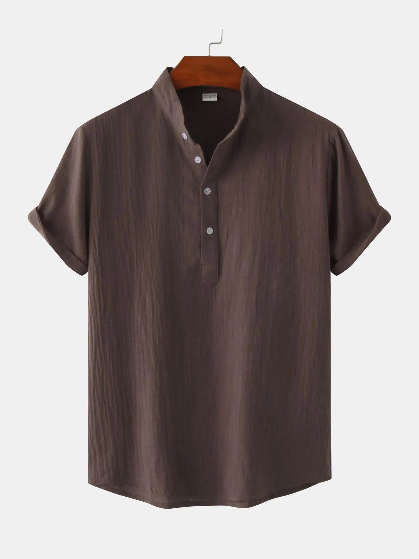 Men's Mandarin Collar Short Sleeve Henley Shirt NicholesGifts