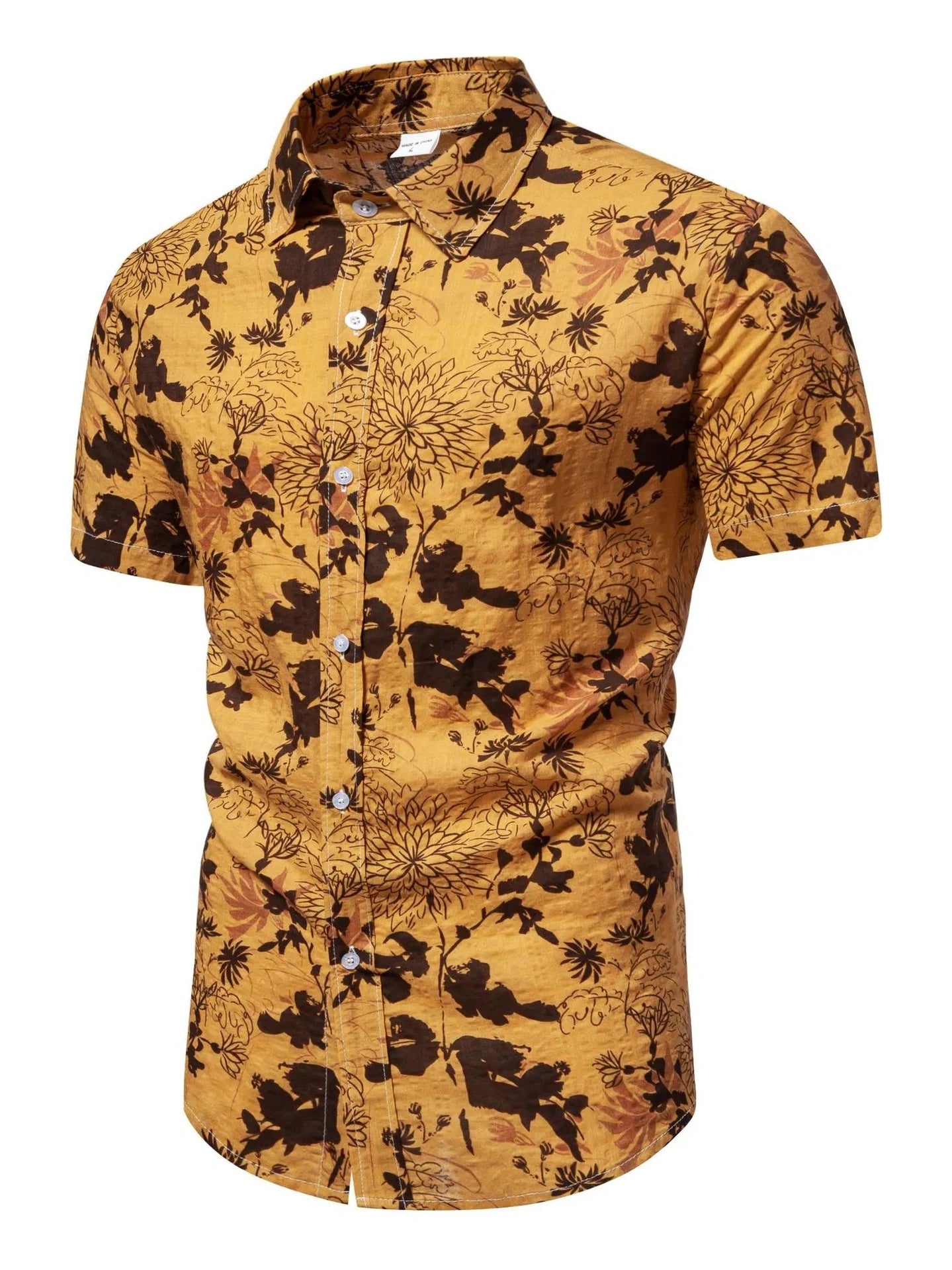 Men's Plus Size Floral Print Short Sleeve Button Down Shirt Trendsi
