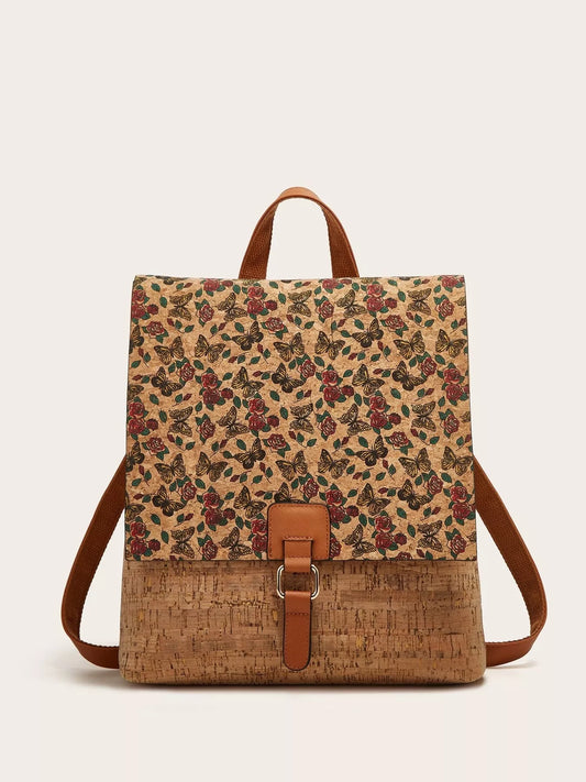 Vintage Bark Print Flap Backpack nicholesgifts