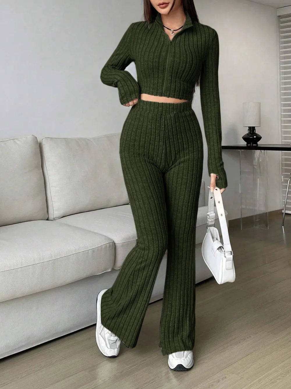Honey Zip Up Long Sleeve Top and Pants Set nicholesgifts