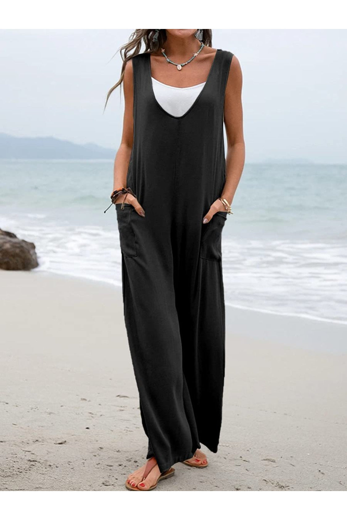 Full Size Wide Strap Jumpsuit with Pockets nicholesgifts