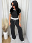 Contrast Trim Round Neck Top and Pants Set nicholesgifts