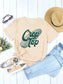 Women Corn Letter Graphic Cuffed Tee Shirt nicholesgifts
