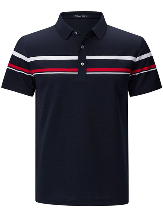 Men's Plus Size Classic Striped Short Sleeve Polo Shirt Trendsi