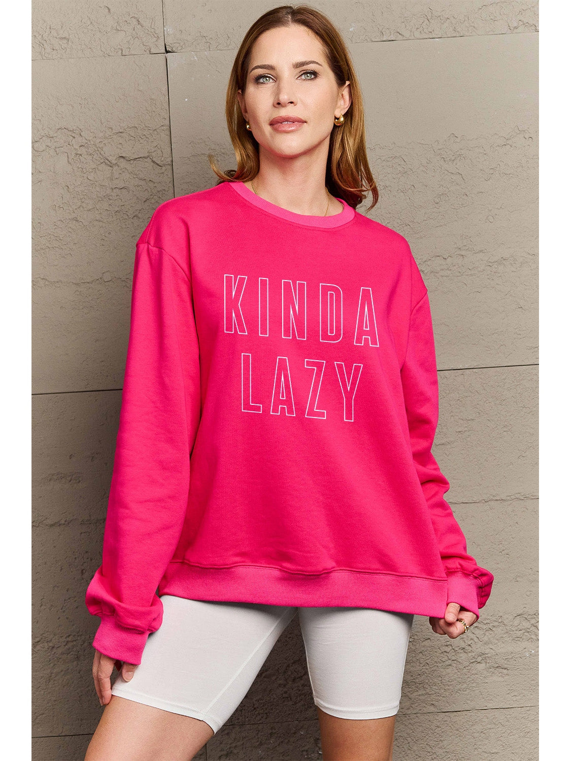 Women Simply Love Full Size Kinda Lazy Round Neck Sweatshirt nicholesgifts