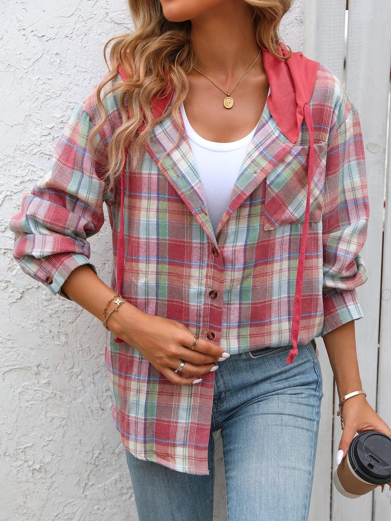 Plaid Button-Up Hooded Shirt NicholesGifts