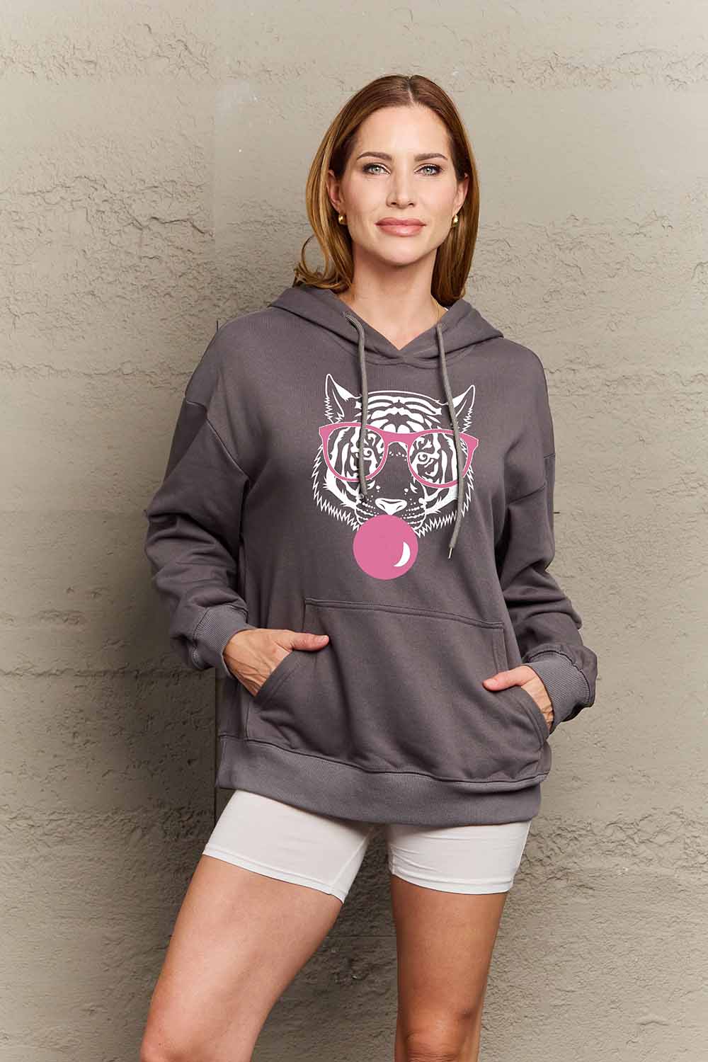 Simply Love Simply Love Full Size Dropped Shoulder Tiger Graphic Hoodie Trendsi