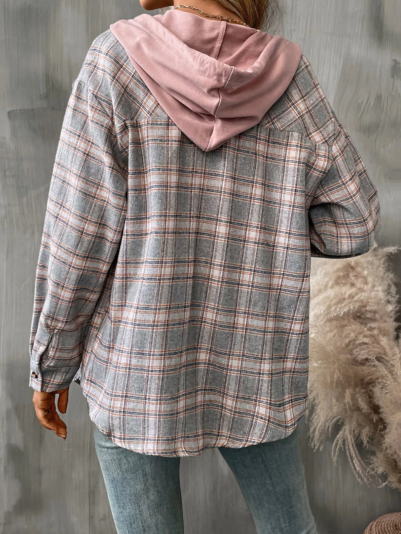 Plaid Button-Up Hooded Shirt NicholesGifts
