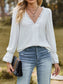 Lace Trim V-Neck Blouse with Flounce Sleeves nicholesgifts