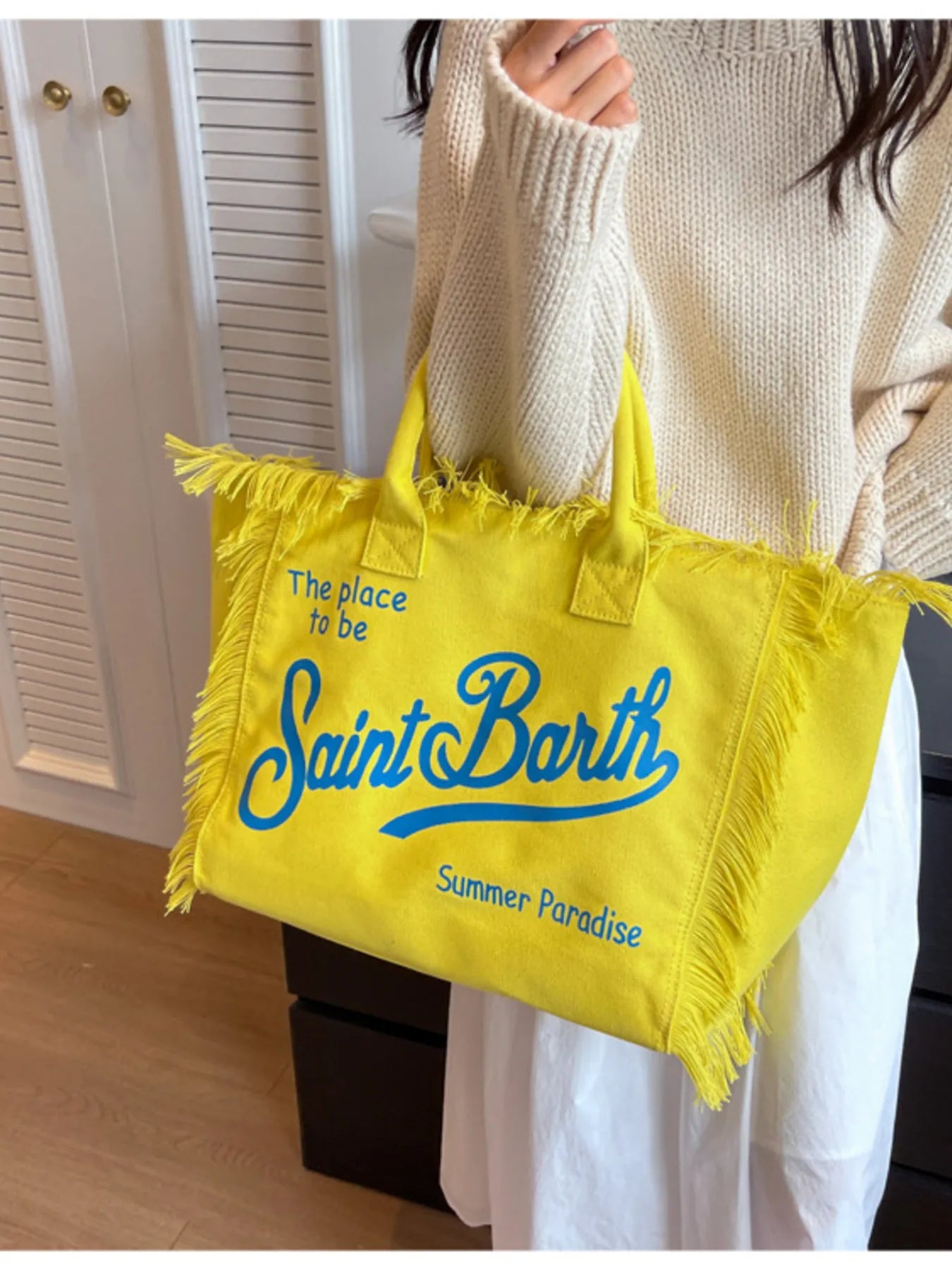 Fringe Letter Canvas Tote Bag Trendsi