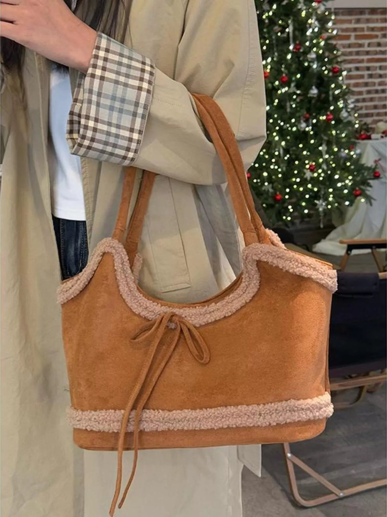 Plush Trim Shoulder Bag nicholesgifts
