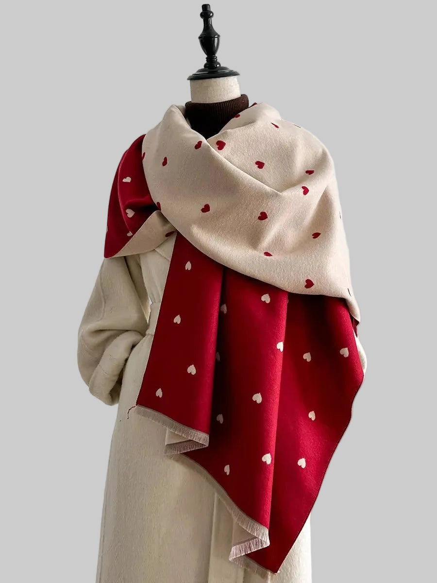 Women Heart-Patterned Raw Hem Winter Scarf nicholesgifts