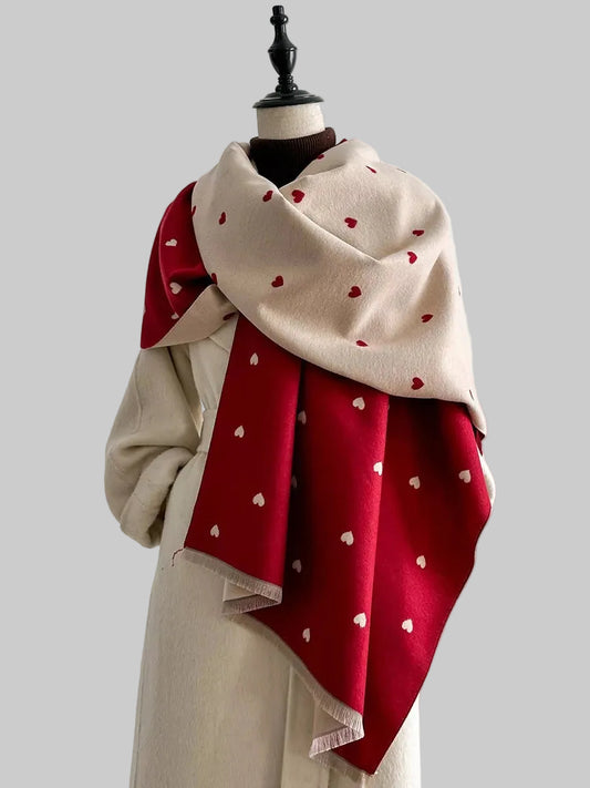 Women Heart-Patterned Raw Hem Winter Scarf nicholesgifts