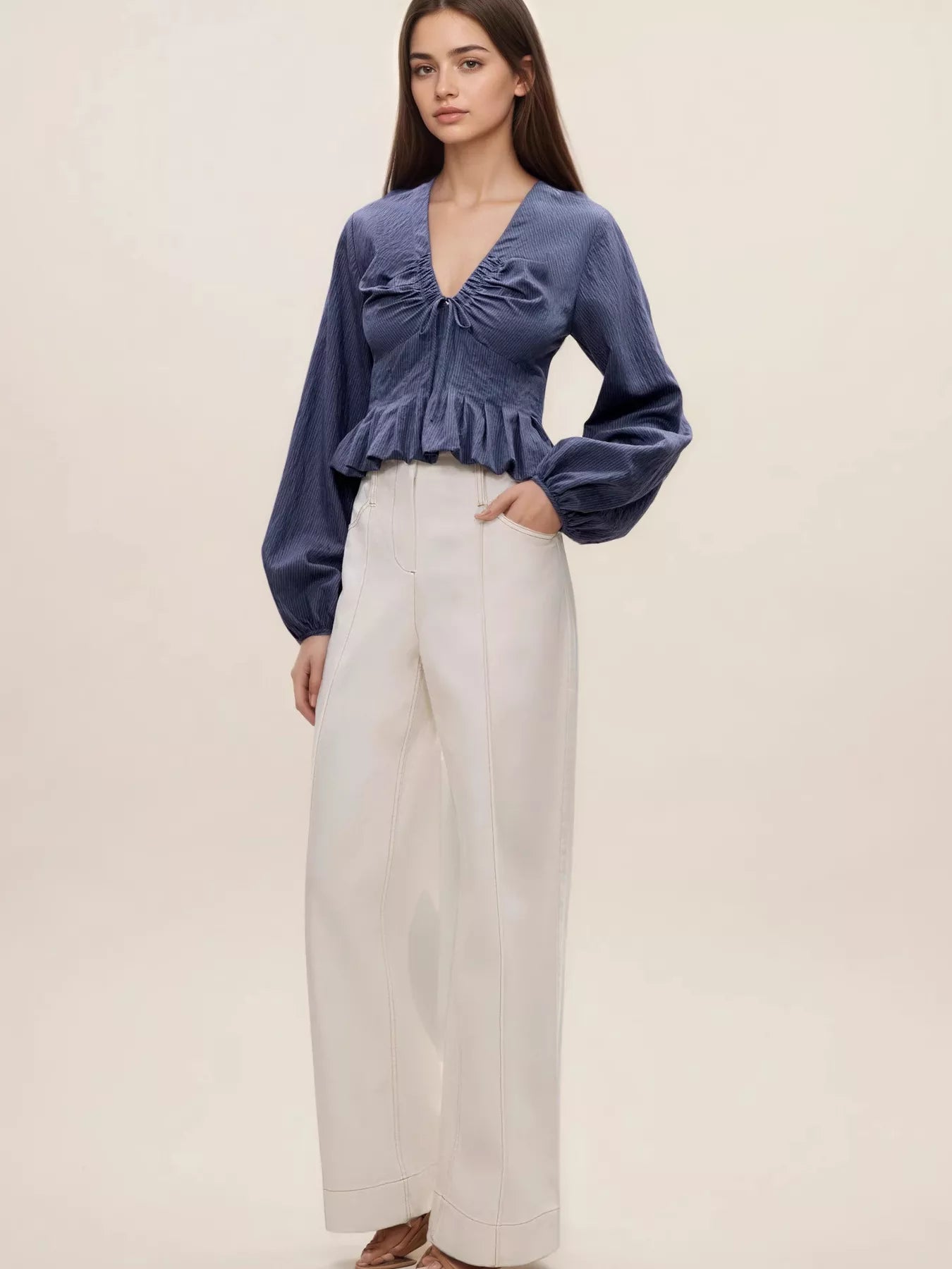 Ruffled Hem Balloon Sleeve Blouse Trendsi