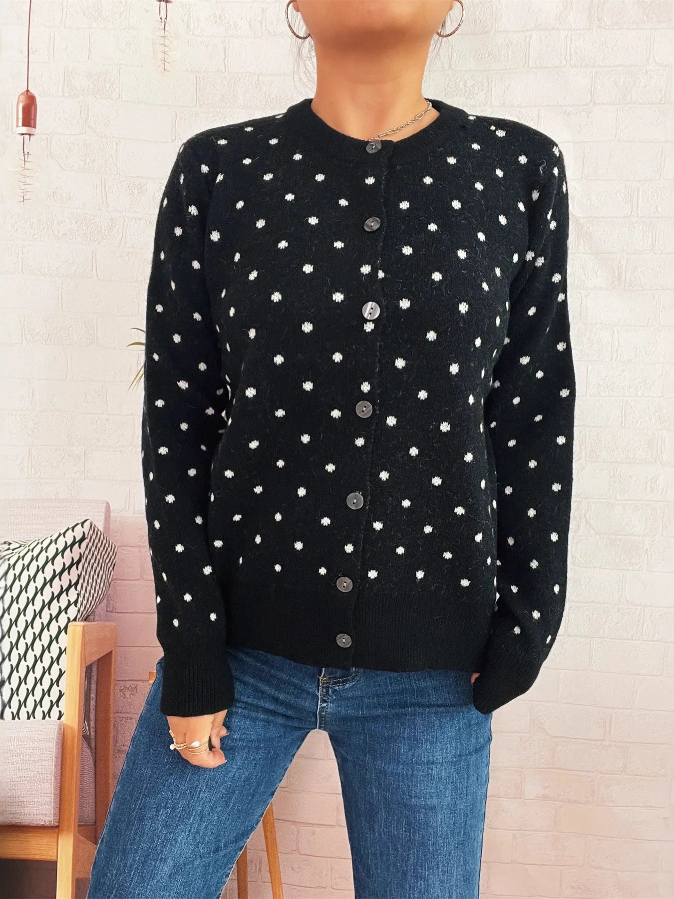 Polka Dot Button-Up Cardigan