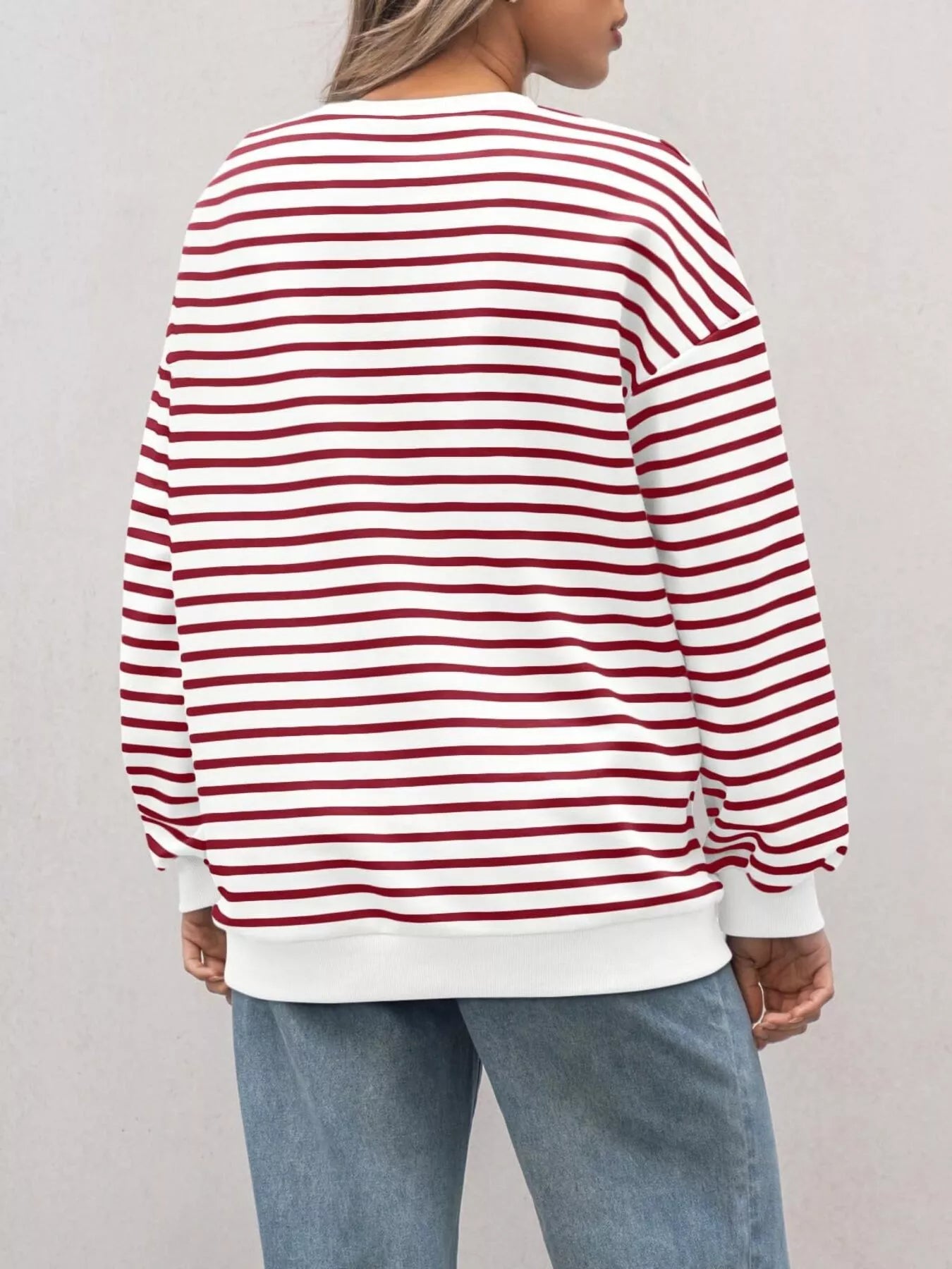 Striped Round Neck Oversized Casual Sweatshirt Trendsi