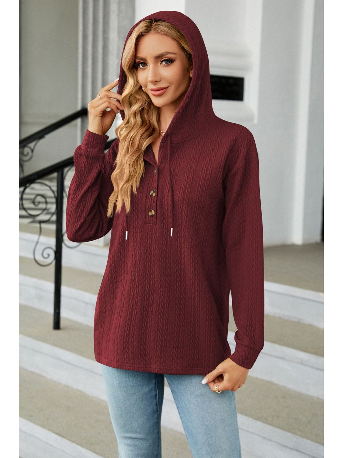 Cable-Knit Long Sleeve Hoodie nicholesgifts