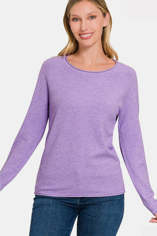 Zenana Rolled Round Neck Long Sleeve Sweater nicholesgifts