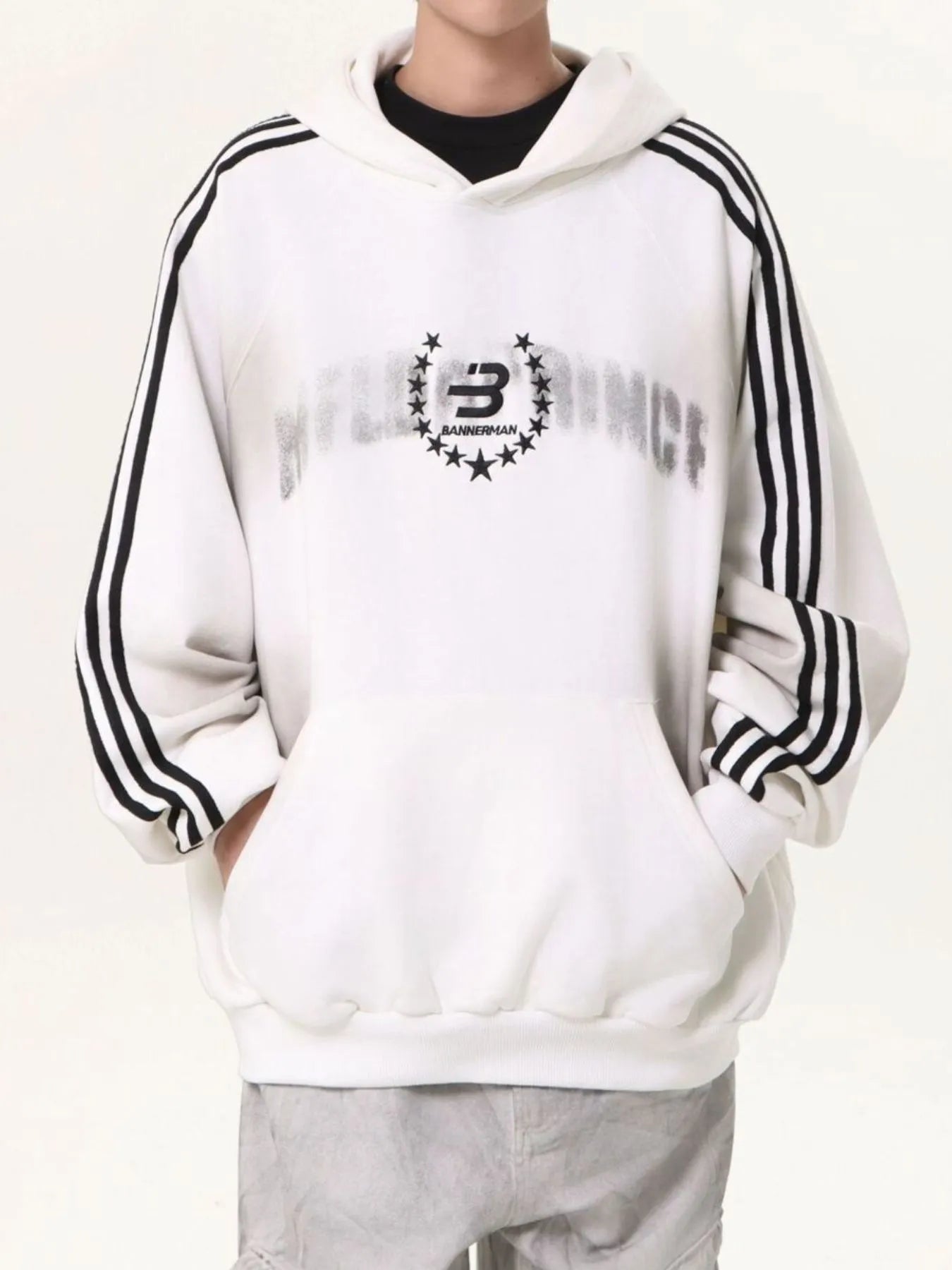 Men's Washed Graphic Striped Sleeve Hoodie NicholesGifts