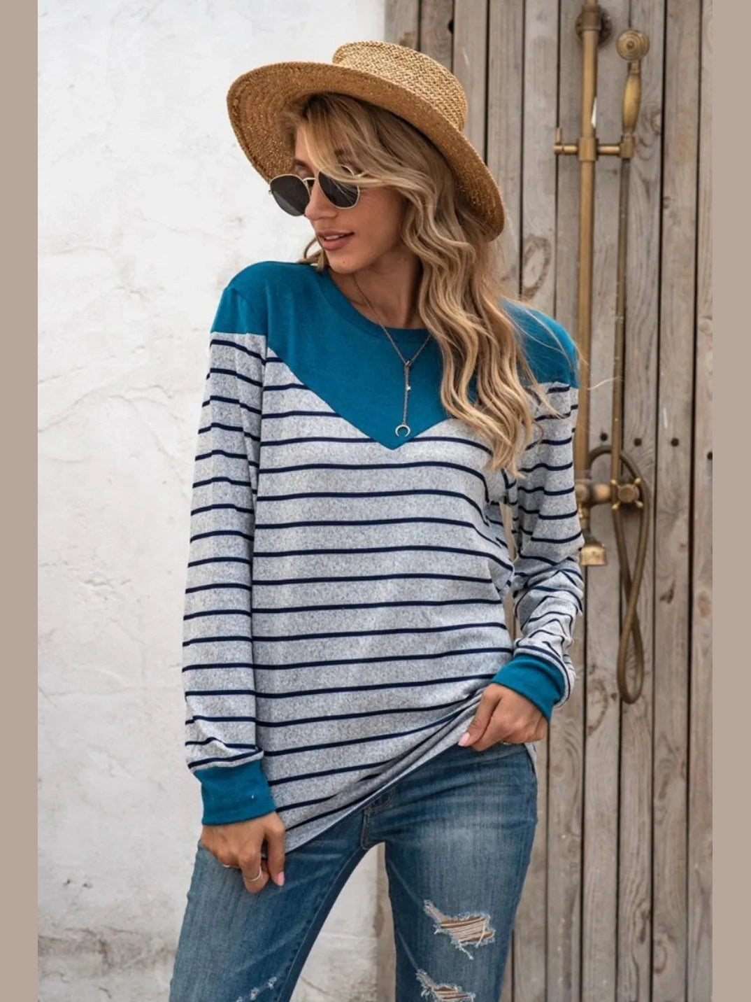 Striped Round Neck Long Sleeve T-Shirt NicholesGifts