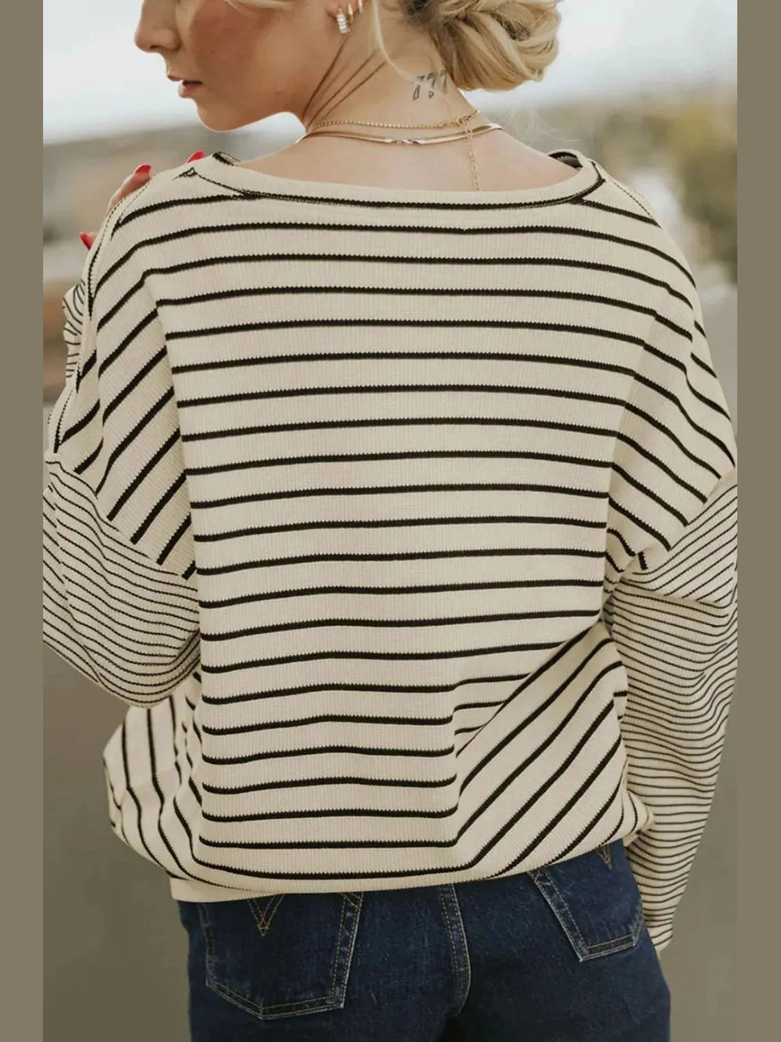 Striped Round Neck Dropped Shoulder Top NicholesGifts