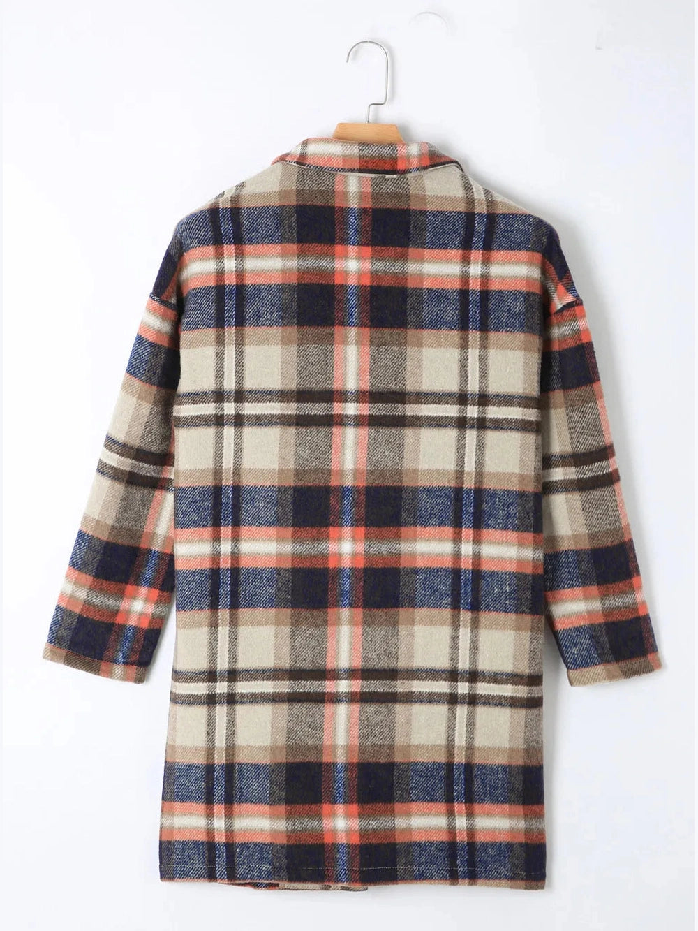 Plaid Longline Jacket with Pockets nicholesgifts