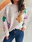 Sequin Flower Round Neck Long Sleeve Sweater nicholesgifts
