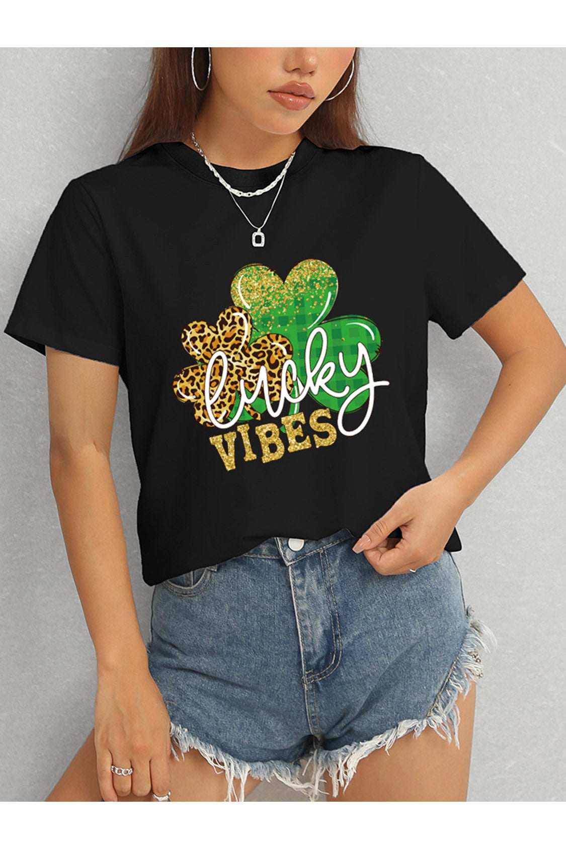 LUCKY VIBES Round Neck Short Sleeve T-Shirt NicholesGifts