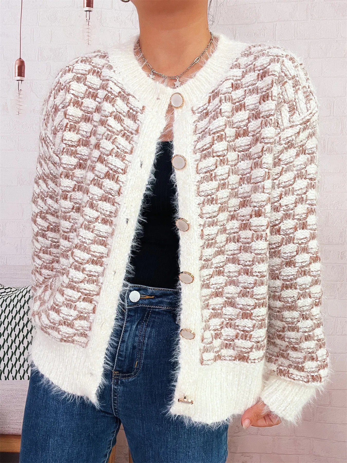 Fluffy Textured Button-Up Cardigan