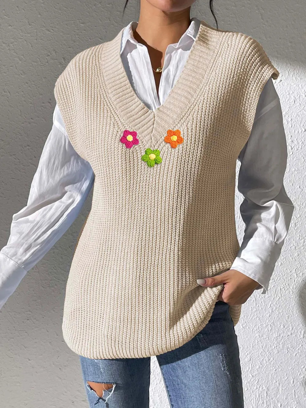 Flower V-Neck Sweater Vest nicholesgifts