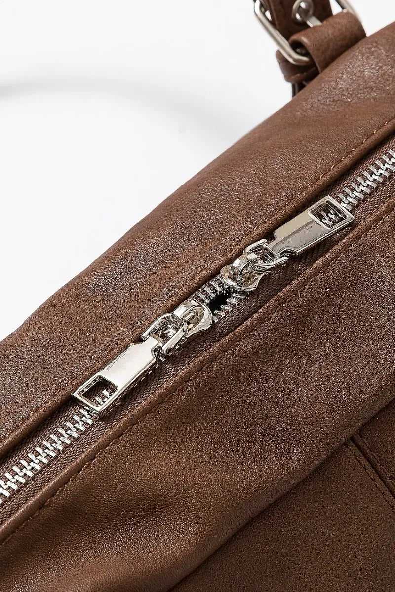 Fame Multi Grommet Belt Strap Rustic Rectangular Hand Bag Trendsi