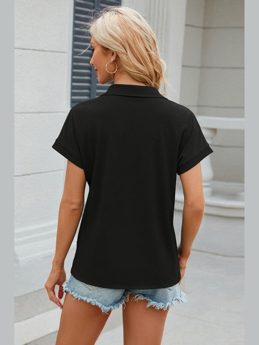 Johnny Collar Short Sleeve Blouse nicholesgifts