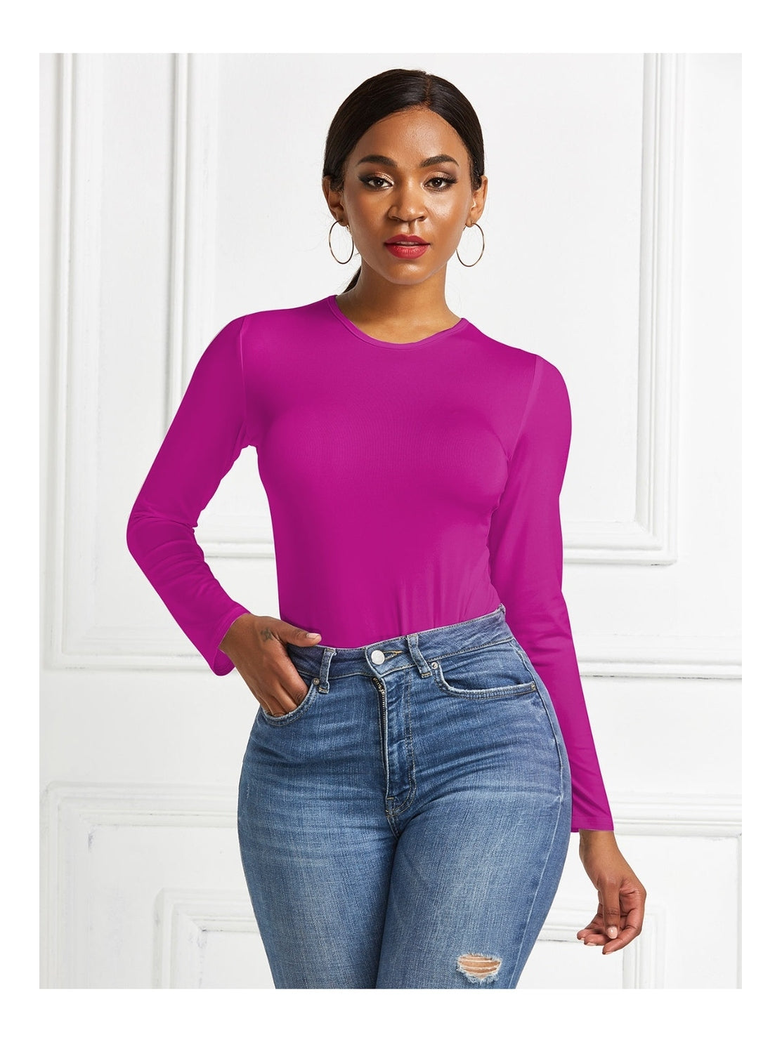 Women Round Neck Long Sleeve Bodysuit nicholesgifts