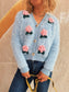 Women Flower Fuzzy Button-Up Cardigan nicholesgifts