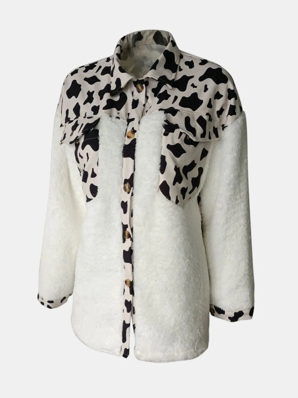 Fuzzy Button Up Long Sleeve Jacket nicholesgifts