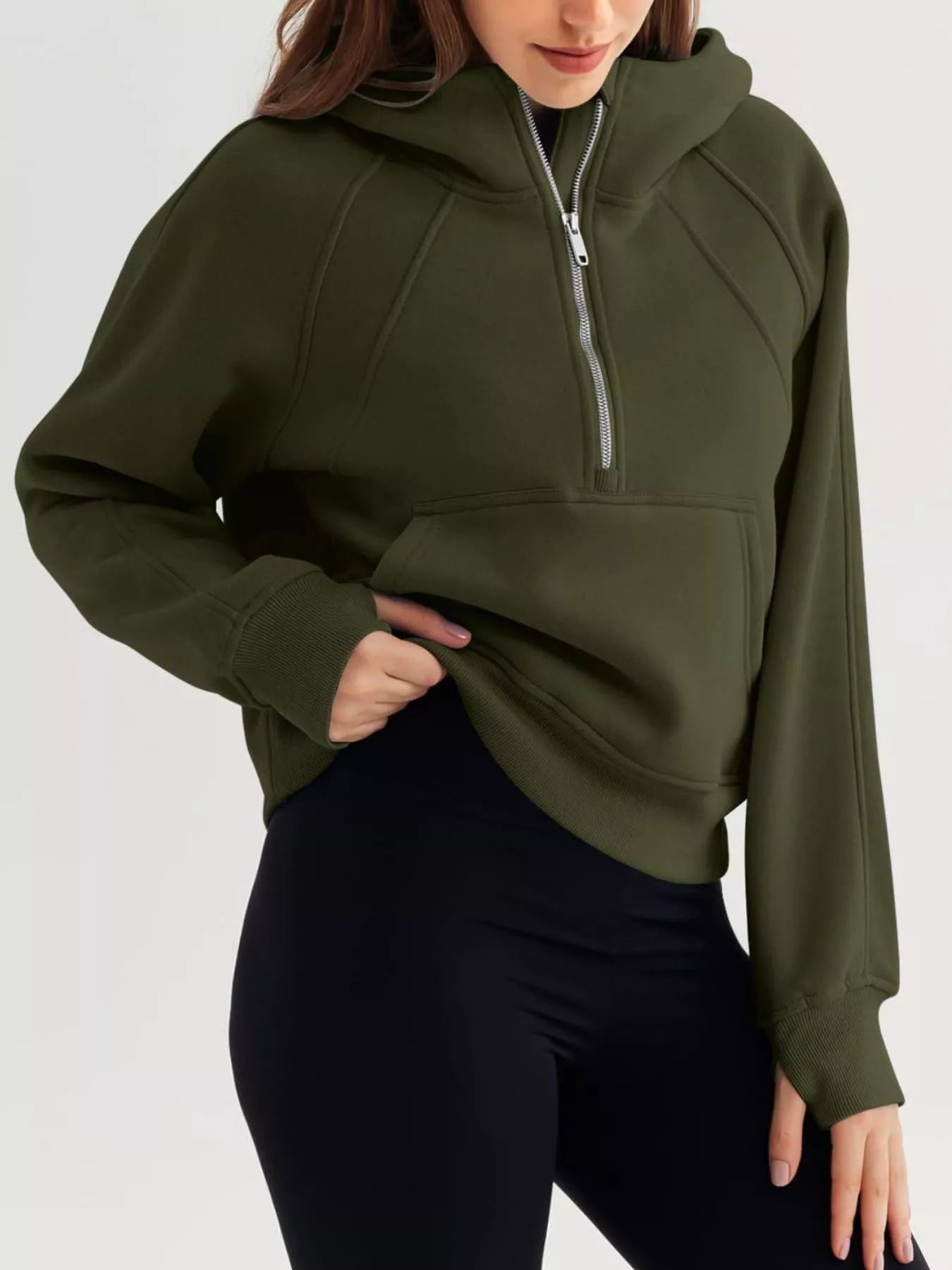 Half Zip Raglan Sleeve Hoodie Trendsi