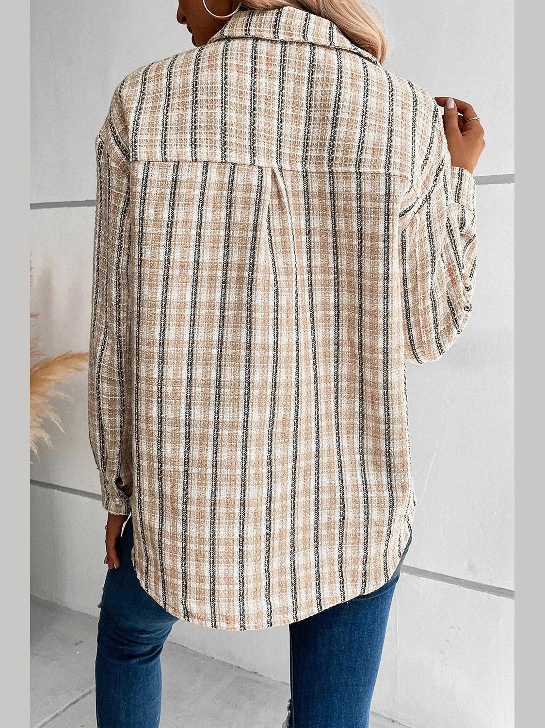 Perfee Pocketed Button Up Collared Neck Jacket nicholesgifts