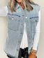 Collared Neck Button Up Denim Vest nicholesgifts