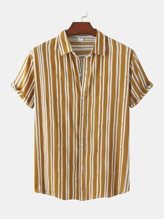 Men's Plus Size Striped Short Sleeve Button-Down Shirt NicholesGifts