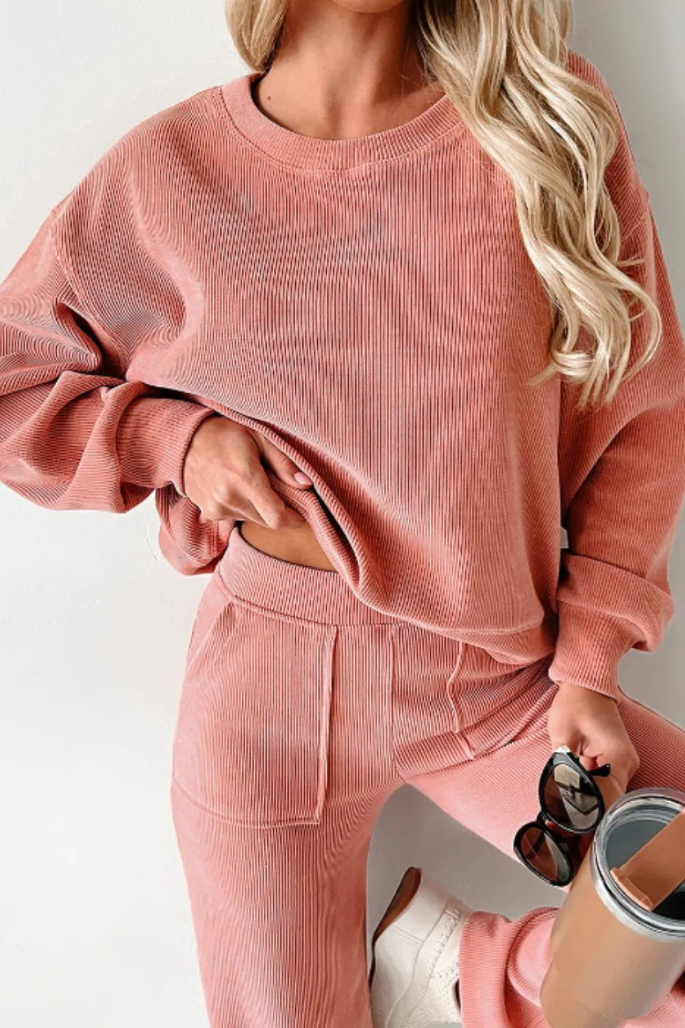 Round Neck Long Sleeve Top and Pants Set NicholesGifts