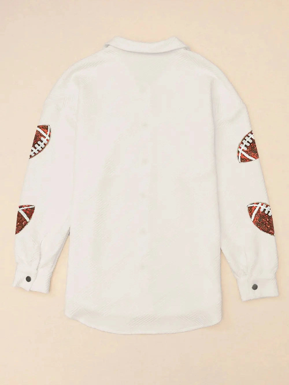 Sequin Football Patch Collared Neck Snap Button Jacket nicholesgifts