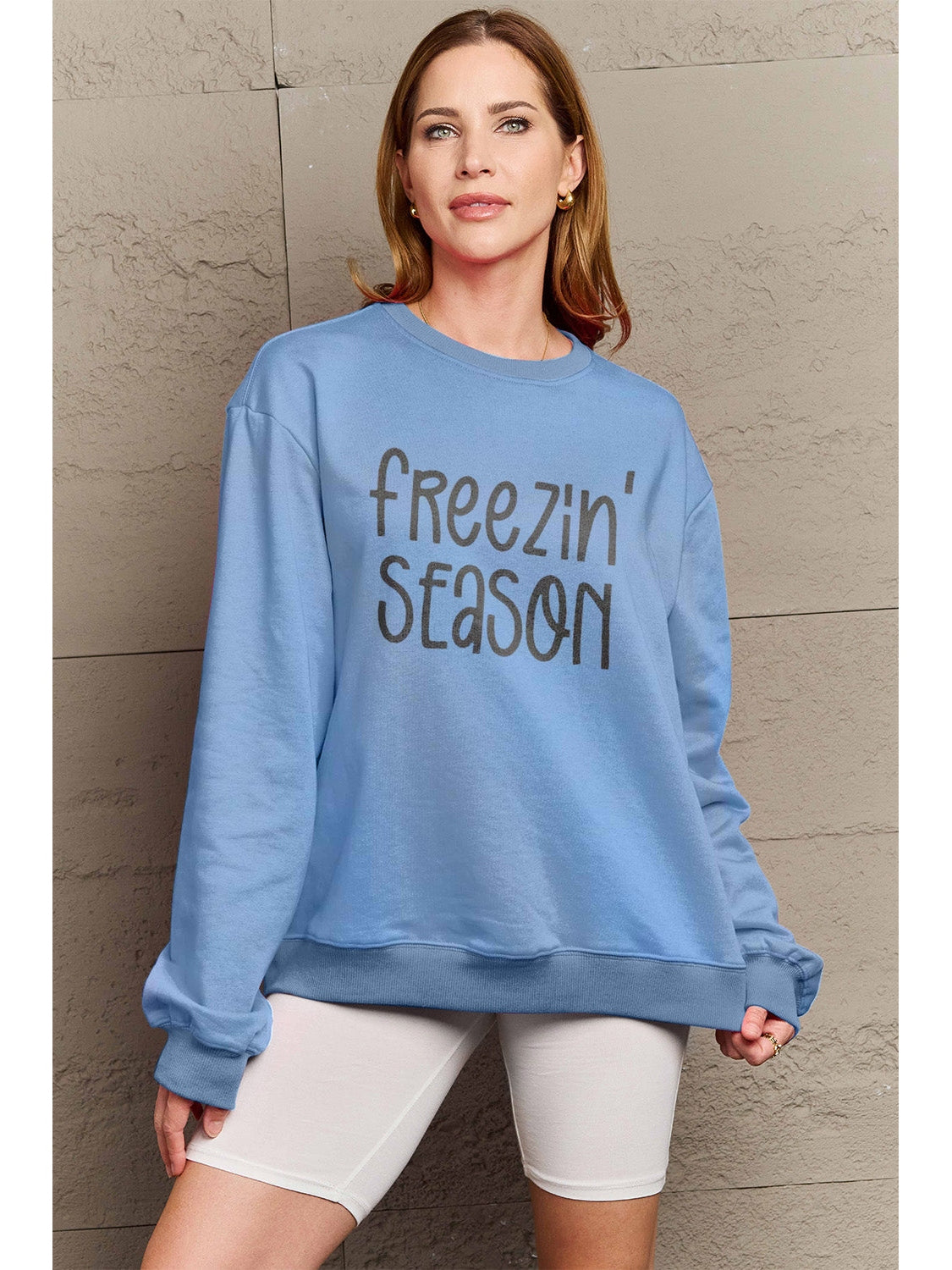 Women Simply Love Full Size FREEZIN' Season Graphic Sweatshirt nicholesgifts