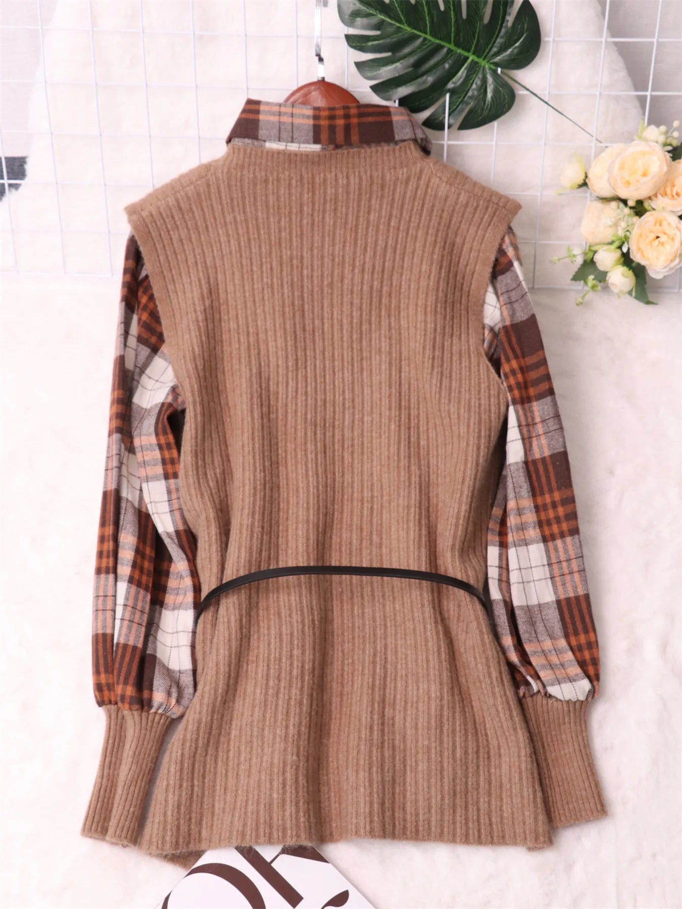 Plaid Long Sleeve Sweater Dress