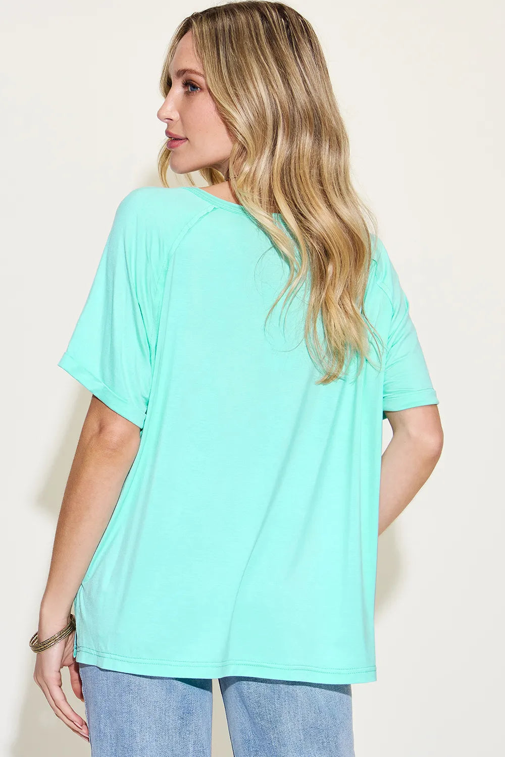 Basic Bae Full Size Bamboo Slit V-Neck Short Sleeve T-Shirt NicholesGifts