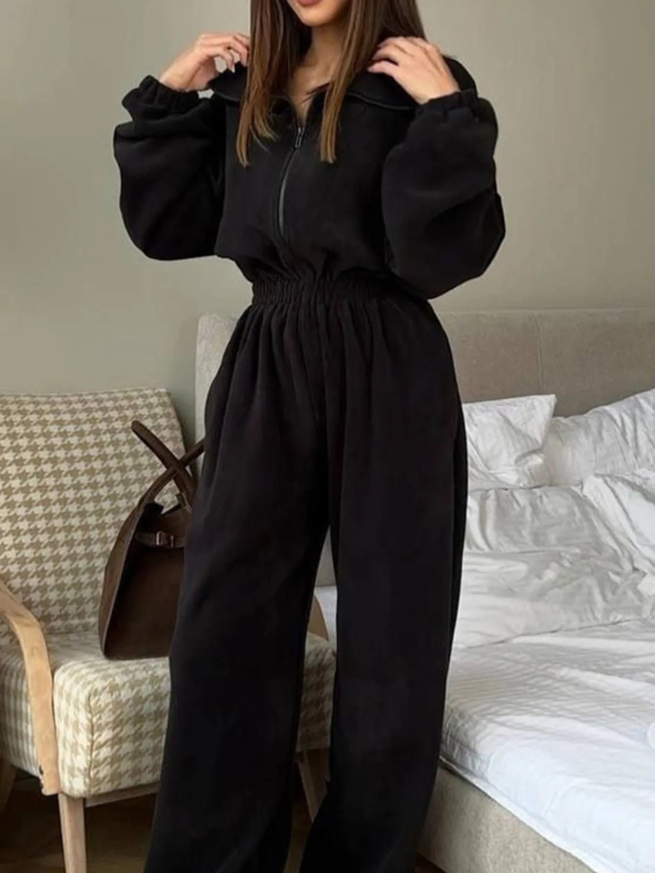 Zip Front Long Sleeve Jumpsuit nicholesgifts